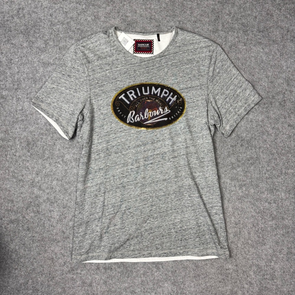 Barbour‎ International Triumph Graphic T-Shirt Grey Marl Short Sleeve Womens L